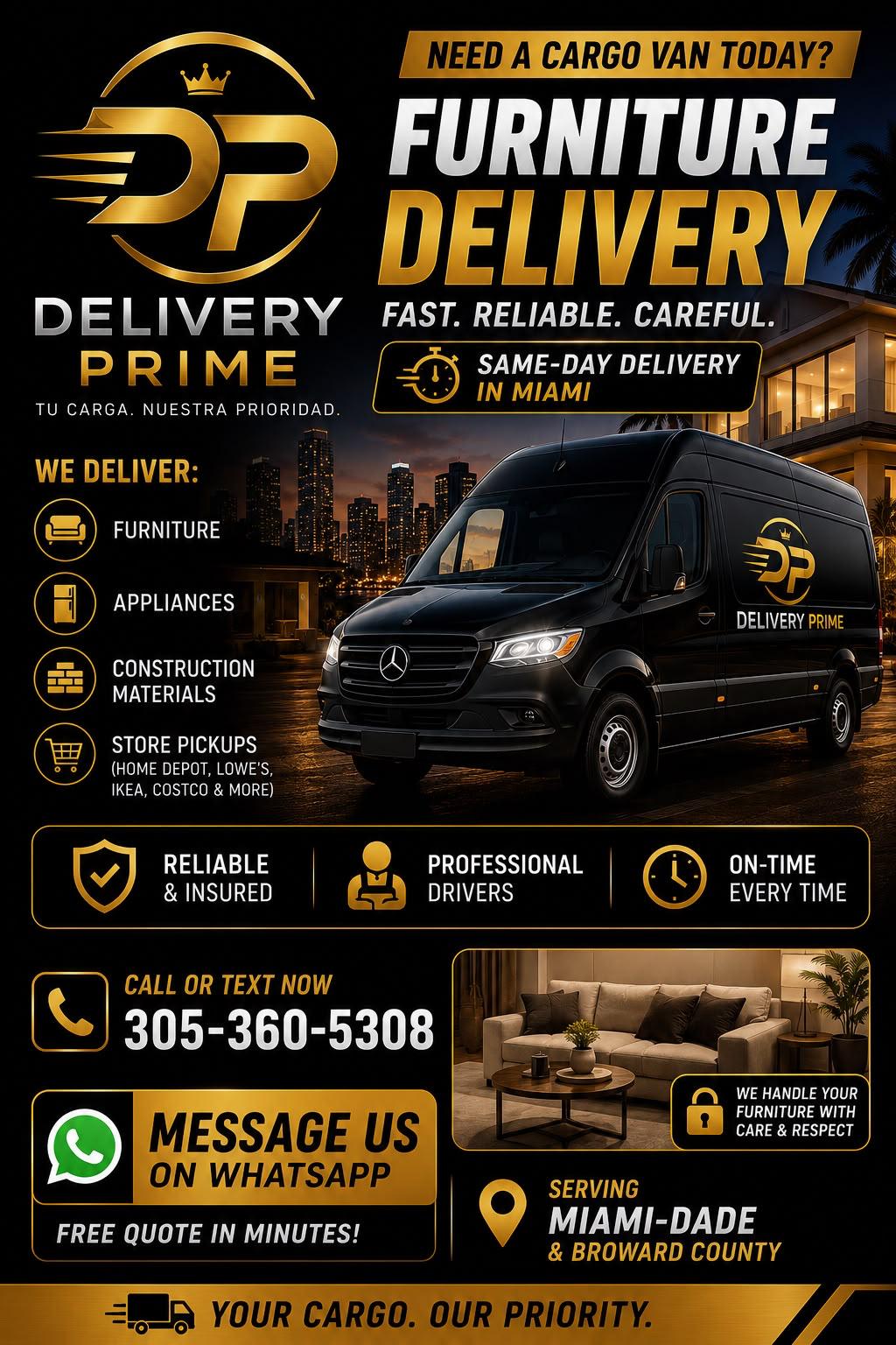 Furniture delivery service Miami — sofas, beds and tables