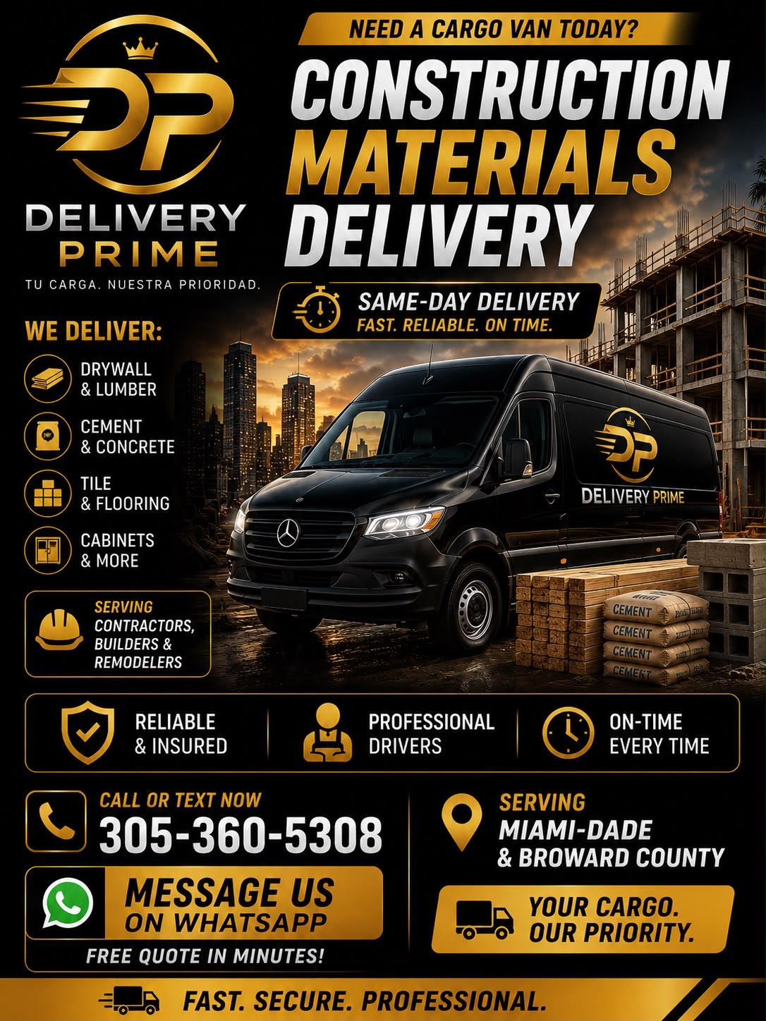Construction material delivery Miami — drywall, lumber, cement, tile