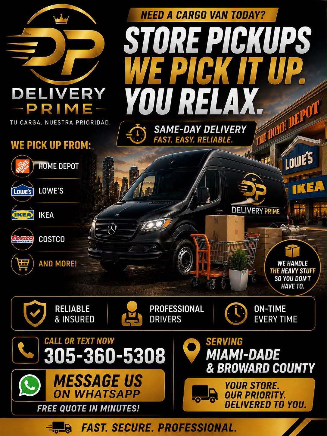 Store pickup delivery from Home Depot, Lowe's, IKEA and Costco in Miami